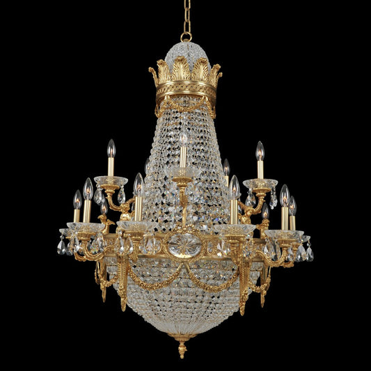 Allegri Crystal Marseille (10+5) Arm 2 Tier Chandelier in Antique Brass 020451-003-FR001