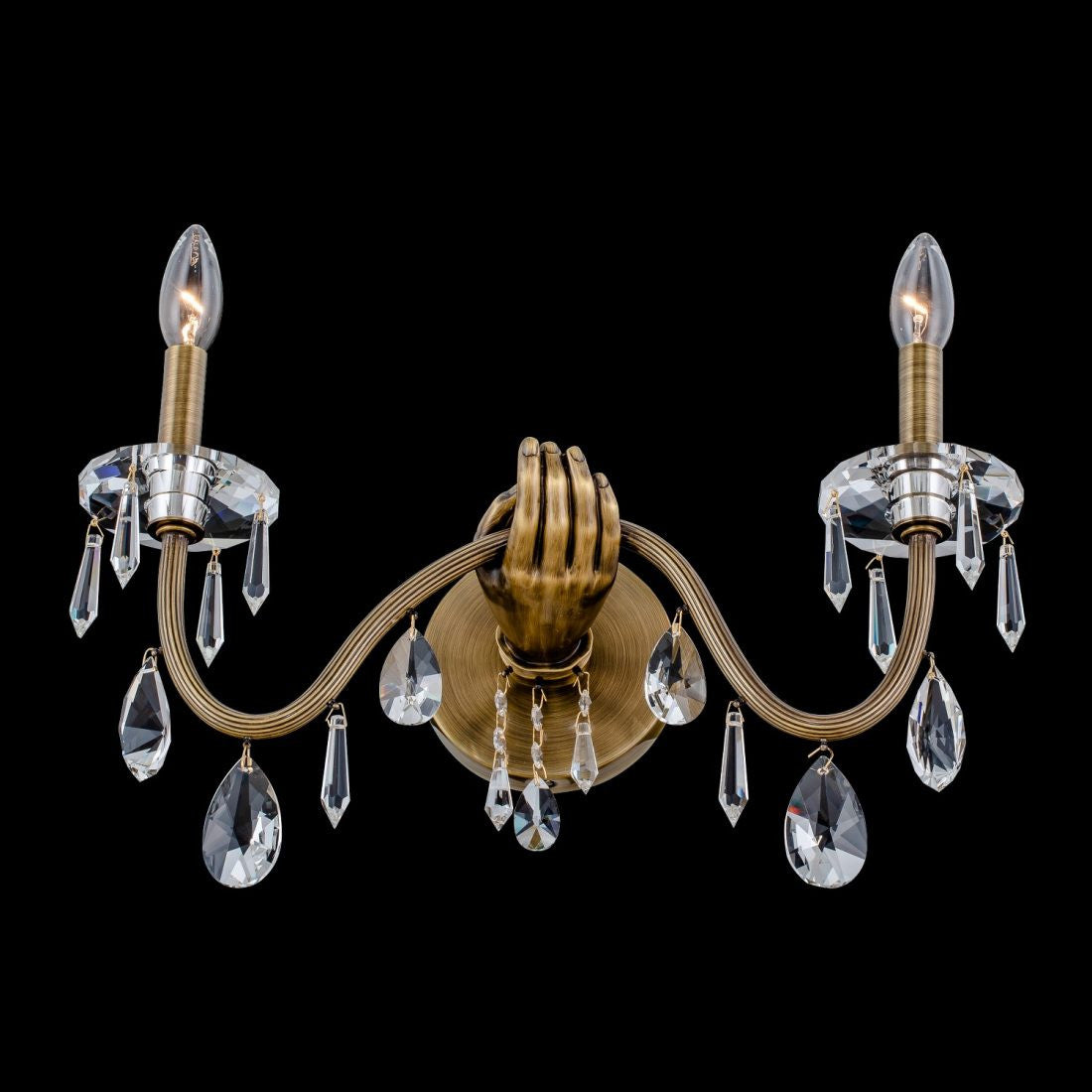 Allegri Crystal Venere 2 Light Wall Sconce in Historic Brass 039021-032-FR001