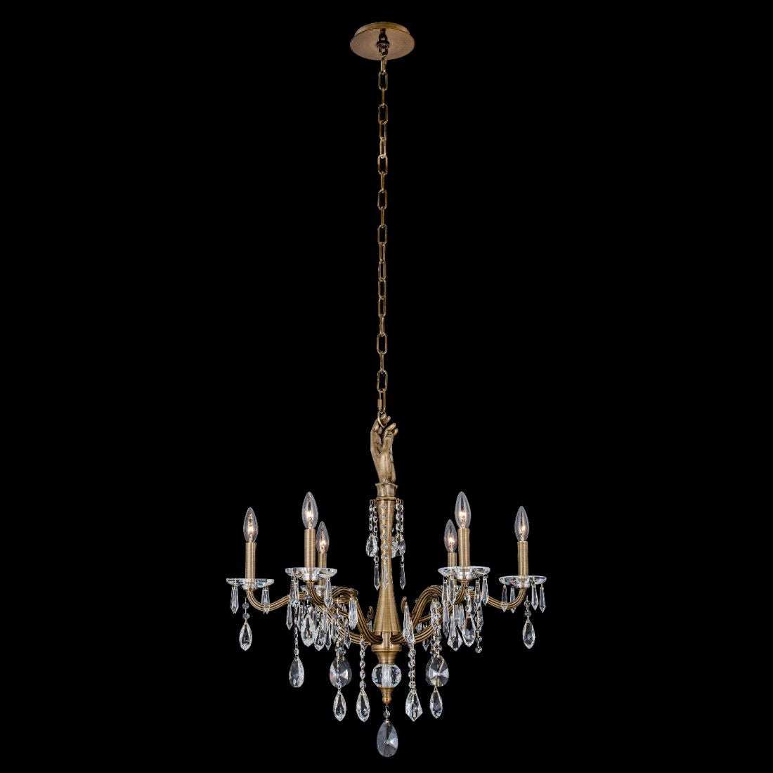 Allegri Crystal Venere 6 Light Chandelier in Historic Brass 039071-032-FR001