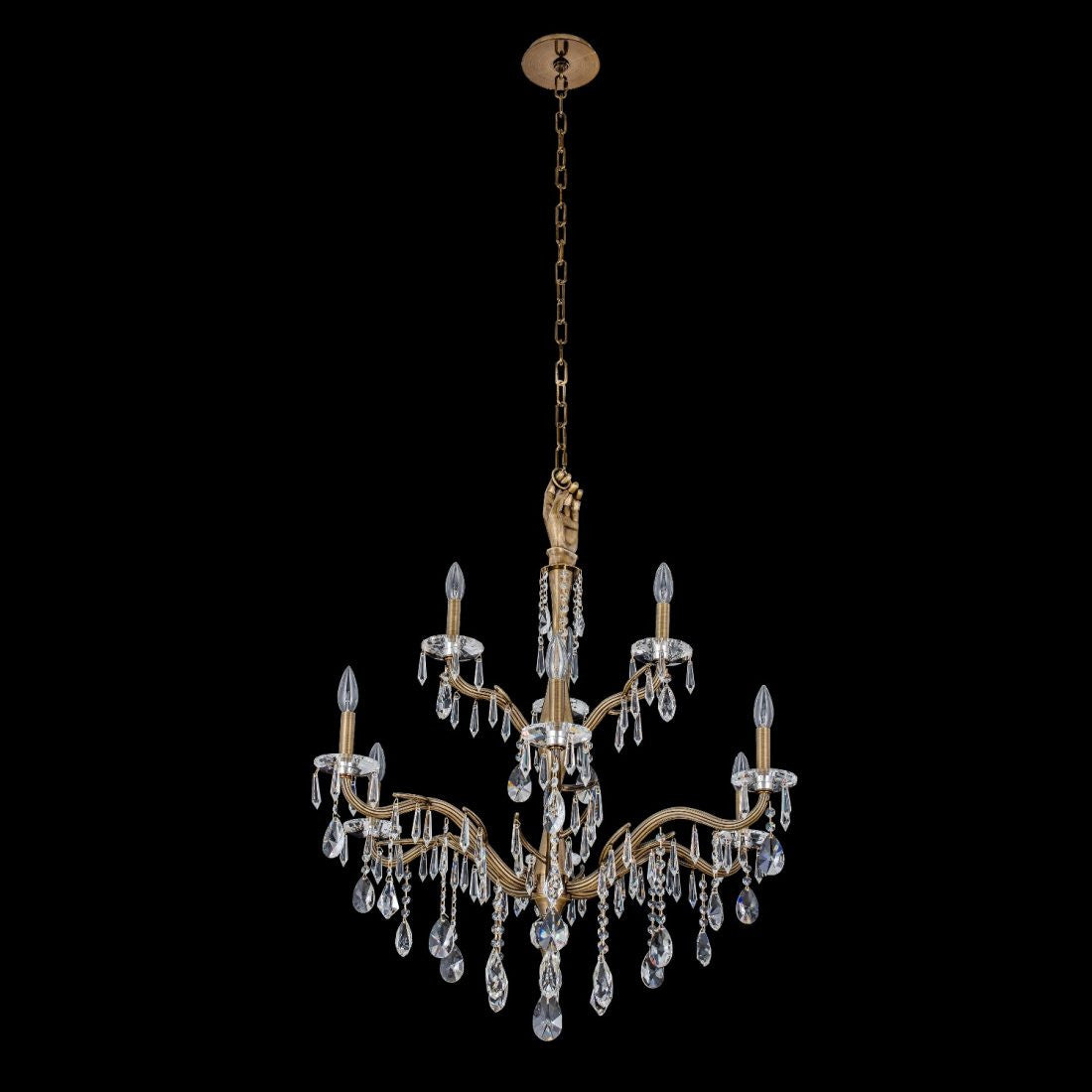 Allegri Crystal Venere 9 Light 2 Tier Chandelier in Historic Brass 039072-032-FR001