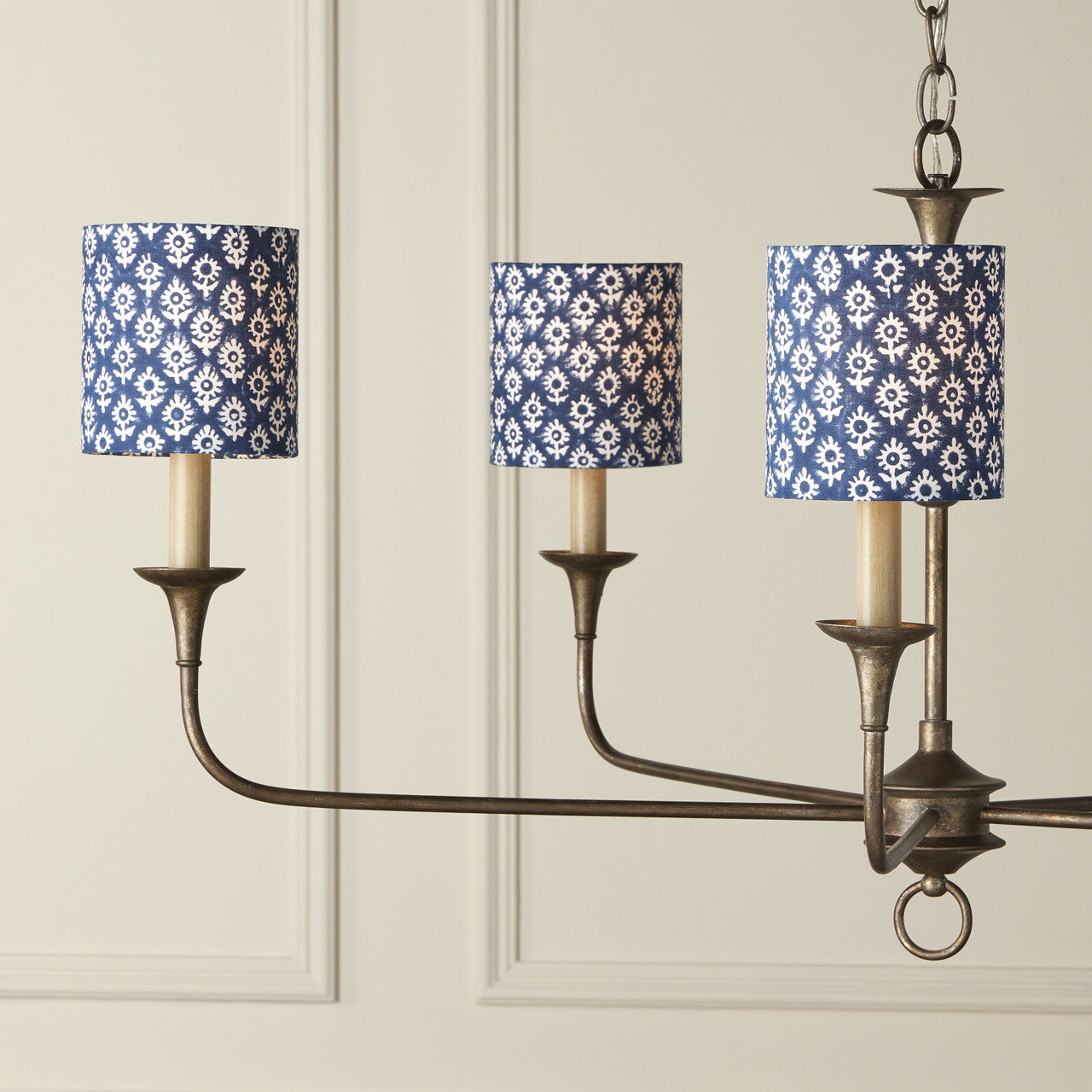 Currey & Co. Block Print Drum Chandelier Shade - Navy 0900-0004