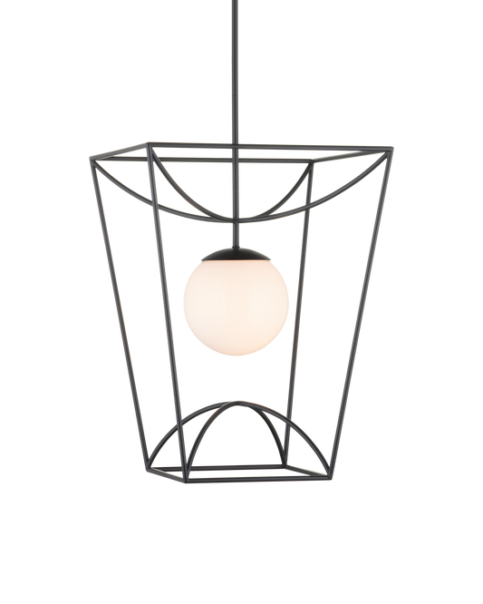 Currey & Co Rochefort Medium Lantern in Black/White 9500-0012