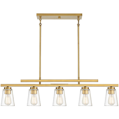 Savoy House Calhoun 5 Light Warm Brass Linear Linear Chandelier in Warm Brass 1-1023-5-322