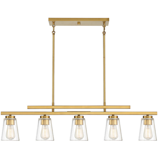 Savoy House Calhoun 5 Light Warm Brass Linear Linear Chandelier in Warm Brass 1-1023-5-322