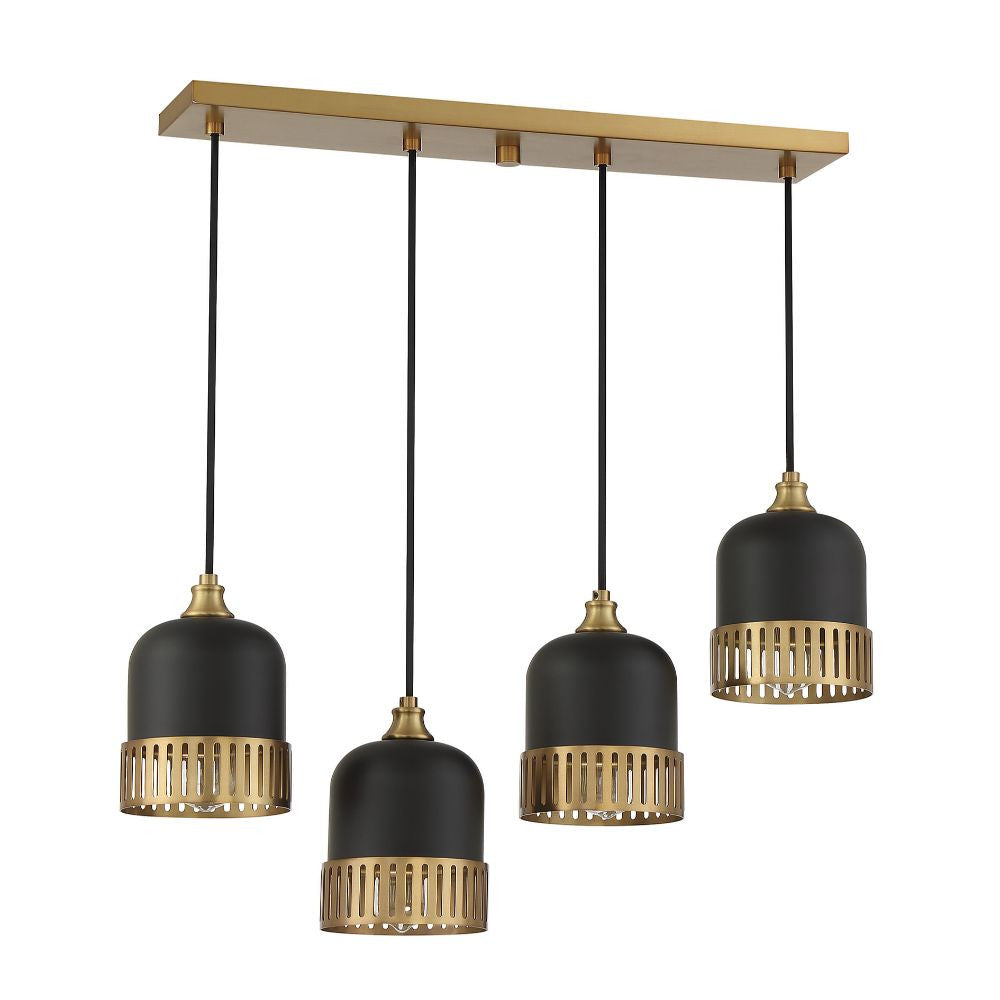 Savoy House Eclipse 4-Light Linear Chandelier in Matte Black with Warm Brass Accents 1-1811-4-143