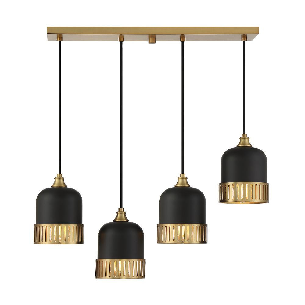 Savoy House Eclipse 4-Light Linear Chandelier in Matte Black with Warm Brass Accents 1-1811-4-143