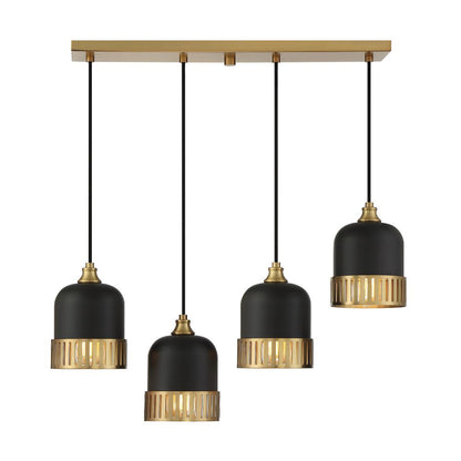 Savoy House Eclipse 4-Light Linear Chandelier in Matte Black with Warm Brass Accents 1-1811-4-143