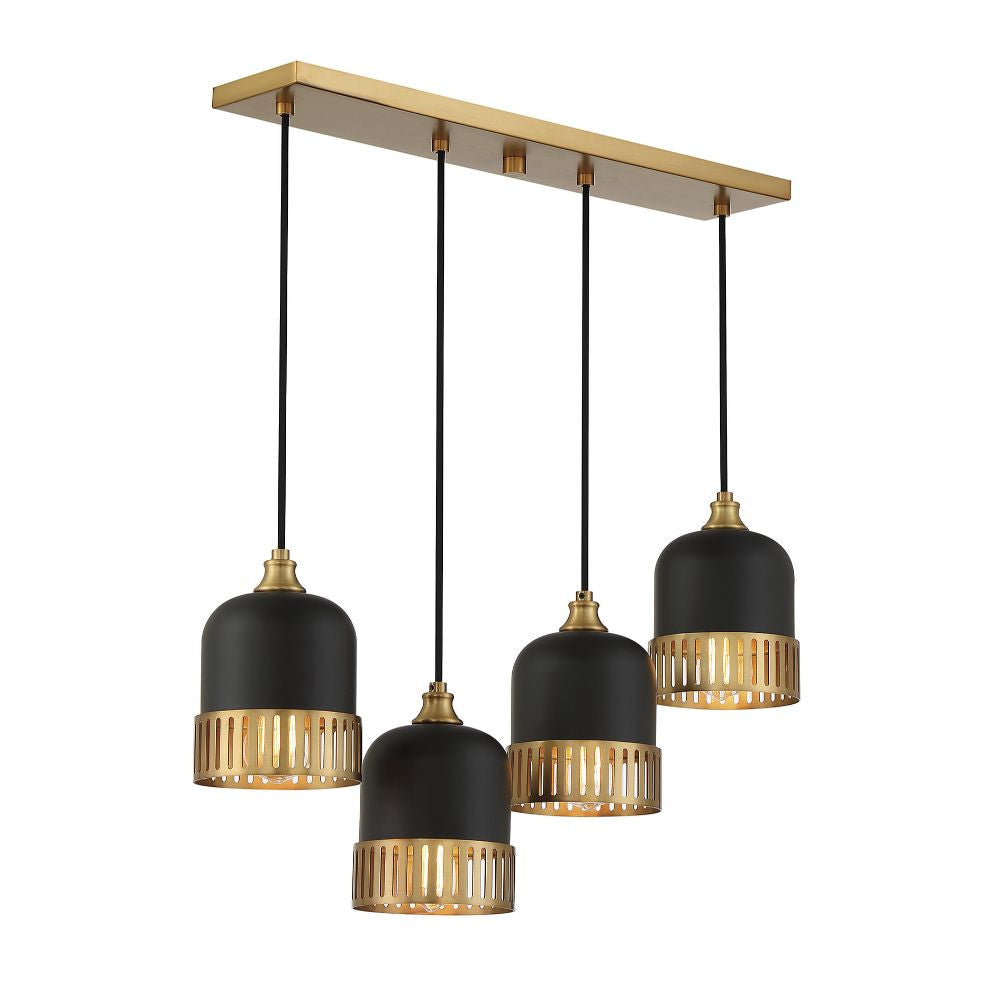 Savoy House Eclipse 4-Light Linear Chandelier in Matte Black with Warm Brass Accents 1-1811-4-143