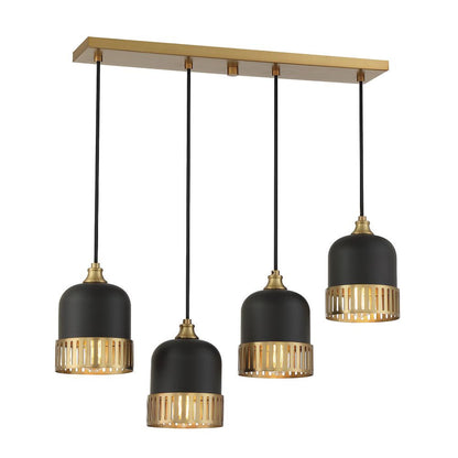 Savoy House Eclipse 4-Light Linear Chandelier in Matte Black with Warm Brass Accents 1-1811-4-143