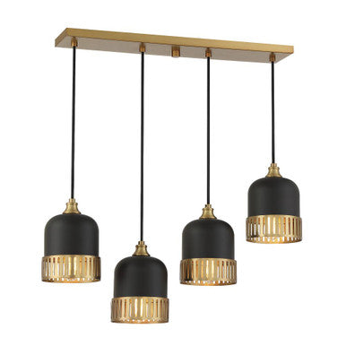 Savoy House Eclipse 4-Light Linear Chandelier in Matte Black with Warm Brass Accents 1-1811-4-143