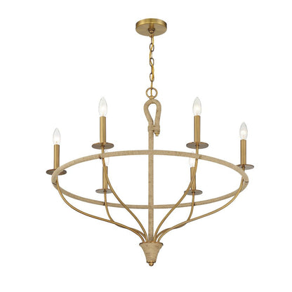 Savoy House Charter 6-Light Chandelier in Warm Brass and Rope 1-1823-6-320