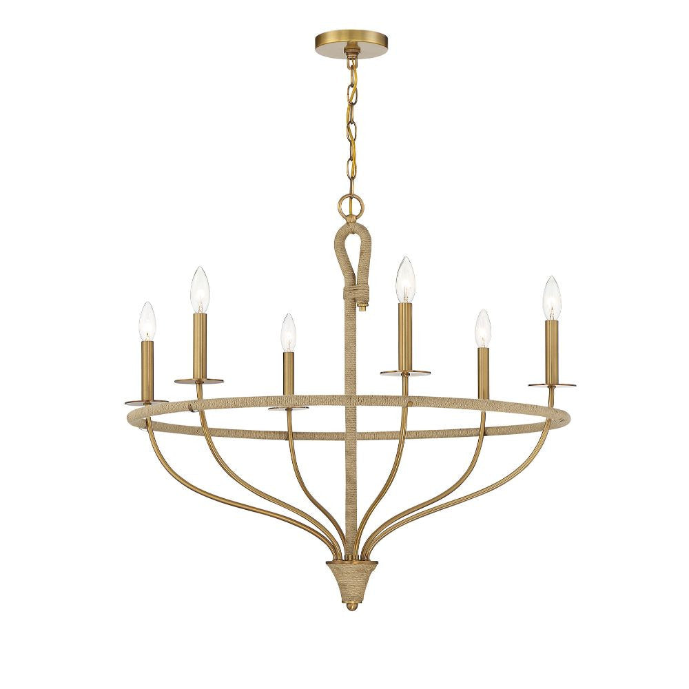 Savoy House Charter 6-Light Chandelier in Warm Brass and Rope 1-1823-6-320