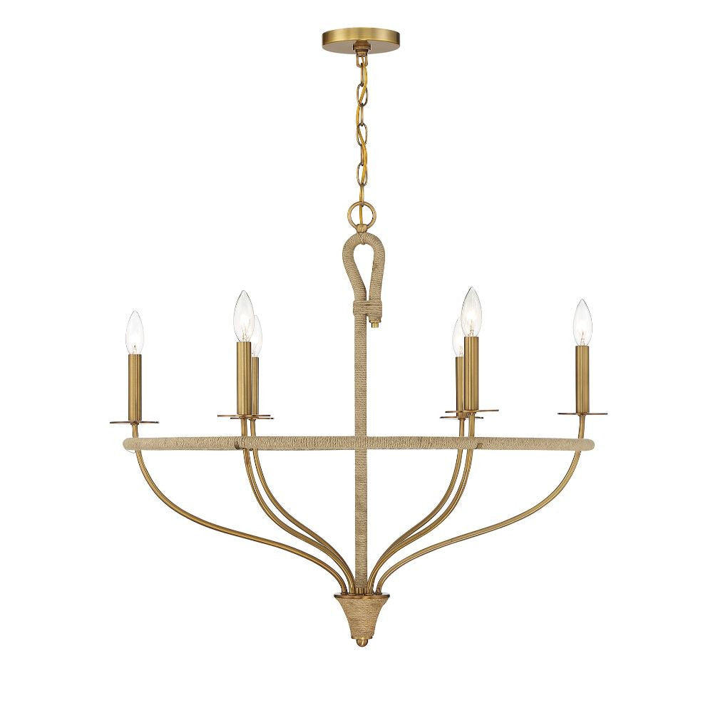 Savoy House Charter 6-Light Chandelier in Warm Brass and Rope 1-1823-6-320