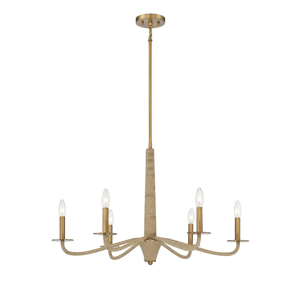 Savoy House Cannon 6-Light Chandelier in Warm Brass and Rope 1-1824-6-320