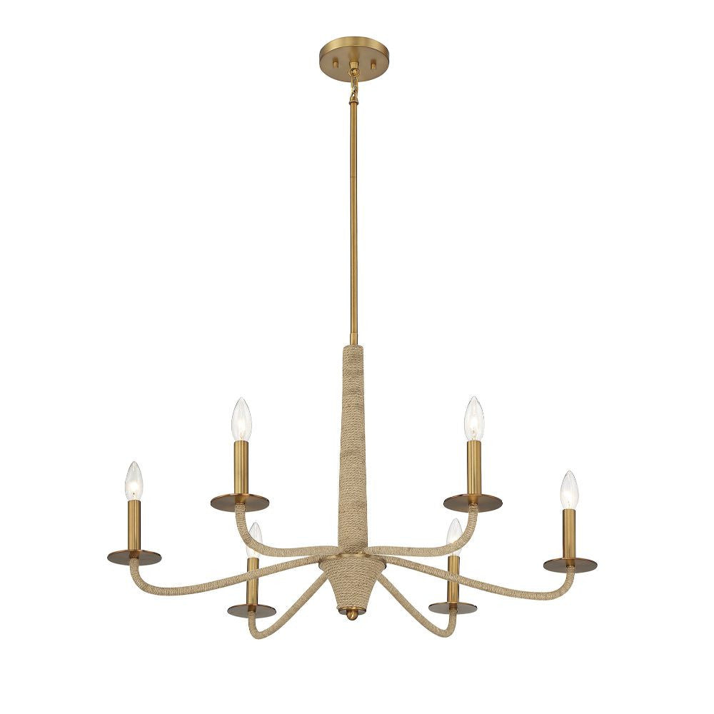 Savoy House Cannon 6-Light Chandelier in Warm Brass and Rope 1-1824-6-320