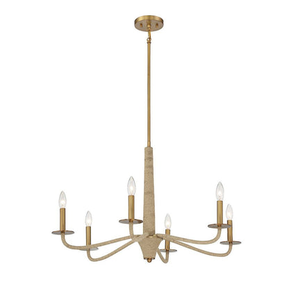 Savoy House Cannon 6-Light Chandelier in Warm Brass and Rope 1-1824-6-320