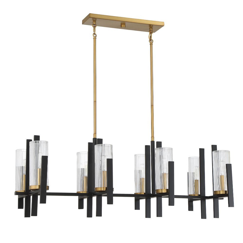 Savoy House Midland 8-Light Linear Chandelier in Matte Black with Warm Brass Accents 1-1907-8-143