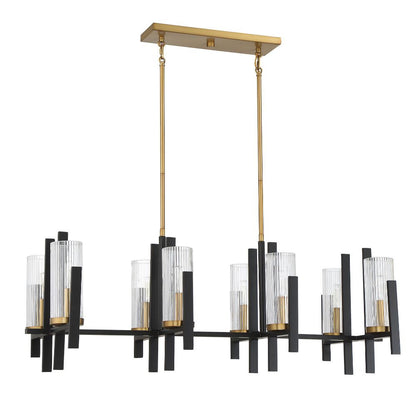 Savoy House Midland 8-Light Linear Chandelier in Matte Black with Warm Brass Accents 1-1907-8-143