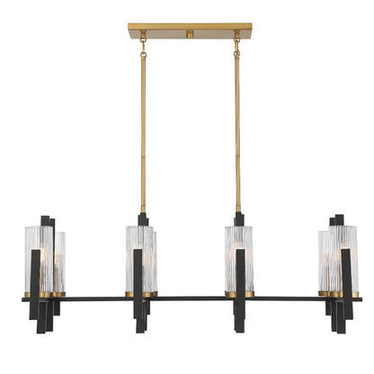 Savoy House Midland 8-Light Linear Chandelier in Matte Black with Warm Brass Accents 1-1907-8-143