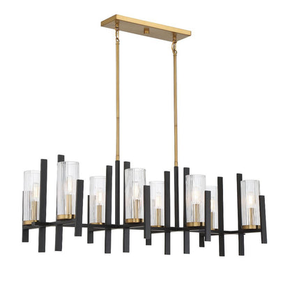 Savoy House Midland 8-Light Linear Chandelier in Matte Black with Warm Brass Accents 1-1907-8-143