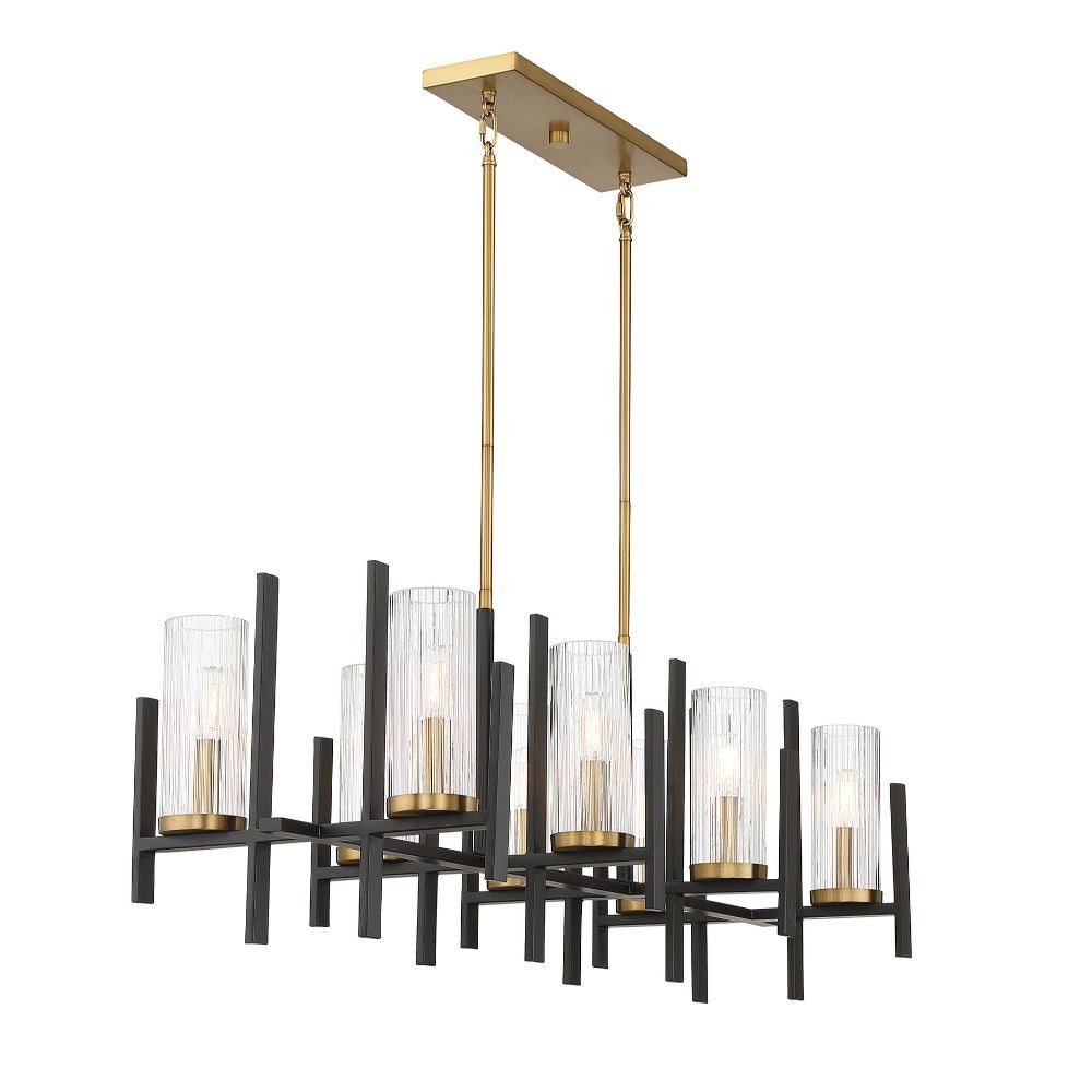 Savoy House Midland 8-Light Linear Chandelier in Matte Black with Warm Brass Accents 1-1907-8-143