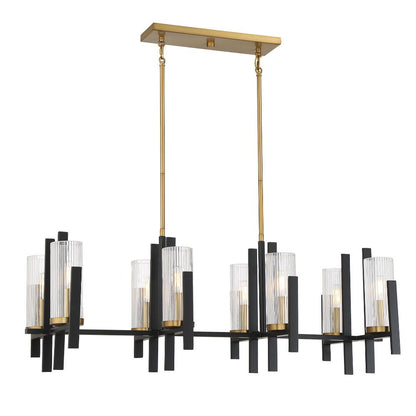 Savoy House Midland 8-Light Linear Chandelier in Matte Black with Warm Brass Accents 1-1907-8-143