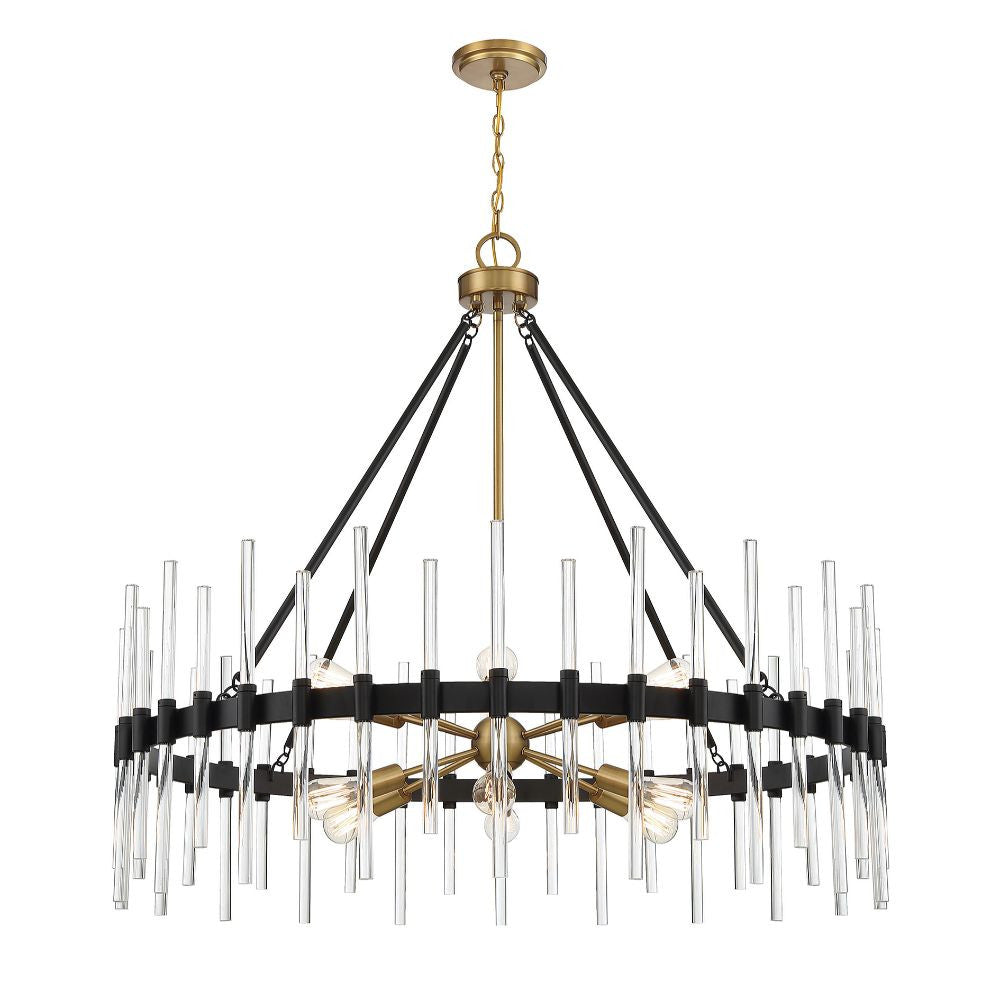 Savoy House Santiago 12-Light Chandelier in Matte Black with Warm Brass Accents 1-1934-12-143