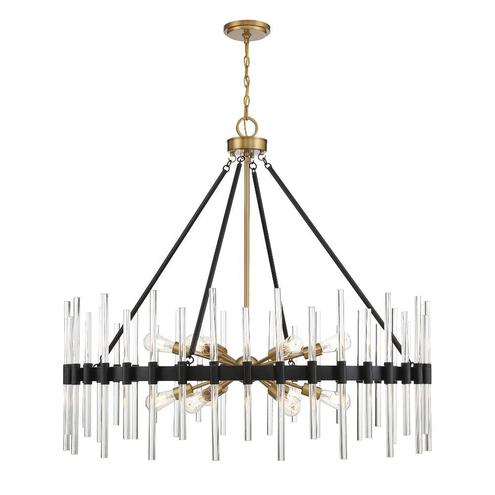 Savoy House Santiago 12-Light Chandelier in Matte Black with Warm Brass Accents 1-1934-12-143