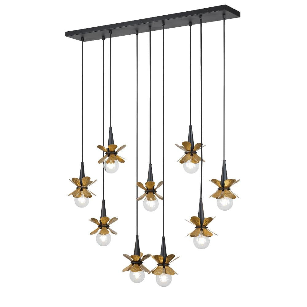 Savoy House Portinatx 9-Light Linear Chandelier in Satin Black with Hammered Gold by Breegan Jane 1-2185-9-103