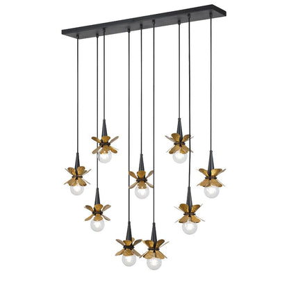 Savoy House Portinatx 9-Light Linear Chandelier in Satin Black with Hammered Gold by Breegan Jane 1-2185-9-103