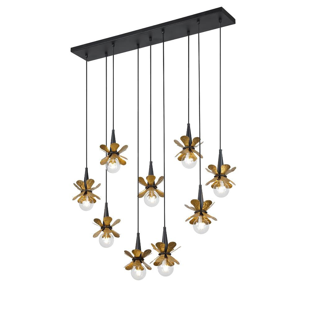 Savoy House Portinatx 9-Light Linear Chandelier in Satin Black with Hammered Gold by Breegan Jane 1-2185-9-103