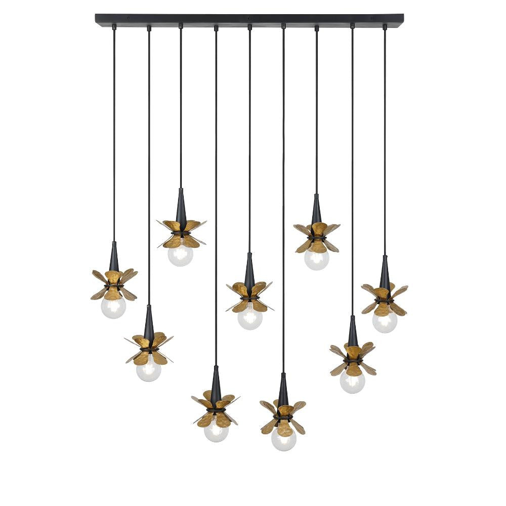 Savoy House Portinatx 9-Light Linear Chandelier in Satin Black with Hammered Gold by Breegan Jane 1-2185-9-103