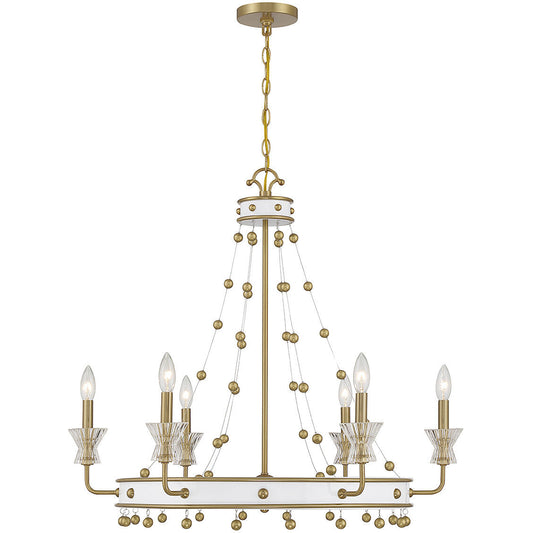 Savoy House Iris 6-Light Chandelier in White with Warm Brass Accents 1-3804-6-142