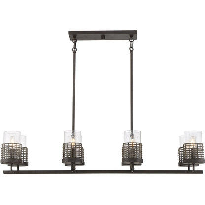 Savoy House Granada 8-Light Linear Chandelier in Gunsmoke with Gray Rattan 1-7779-8-181