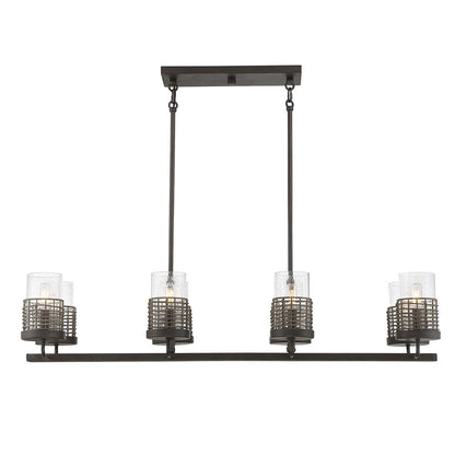 Savoy House Granada 8-Light Linear Chandelier in Gunsmoke with Gray Rattan 1-7779-8-181