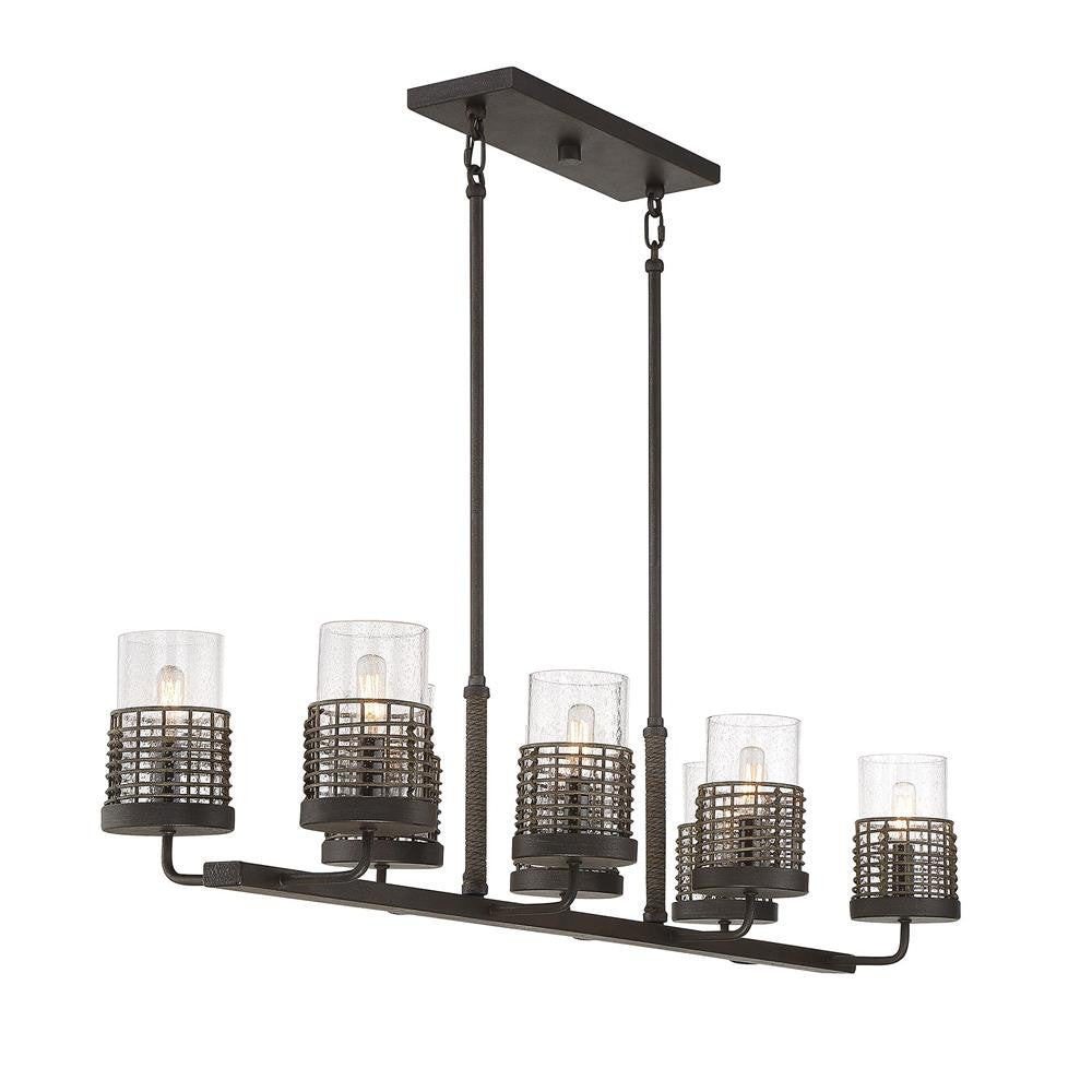 Savoy House Granada 8-Light Linear Chandelier in Gunsmoke with Gray Rattan 1-7779-8-181