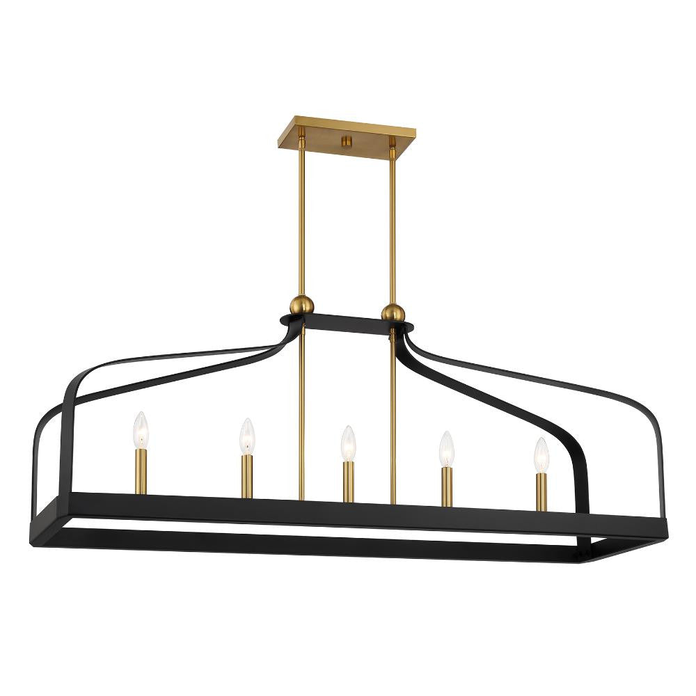 Savoy House Sheffield 5-Light Linear Chandelier in Matte Black with Warm Brass Accents 1-7804-5-143