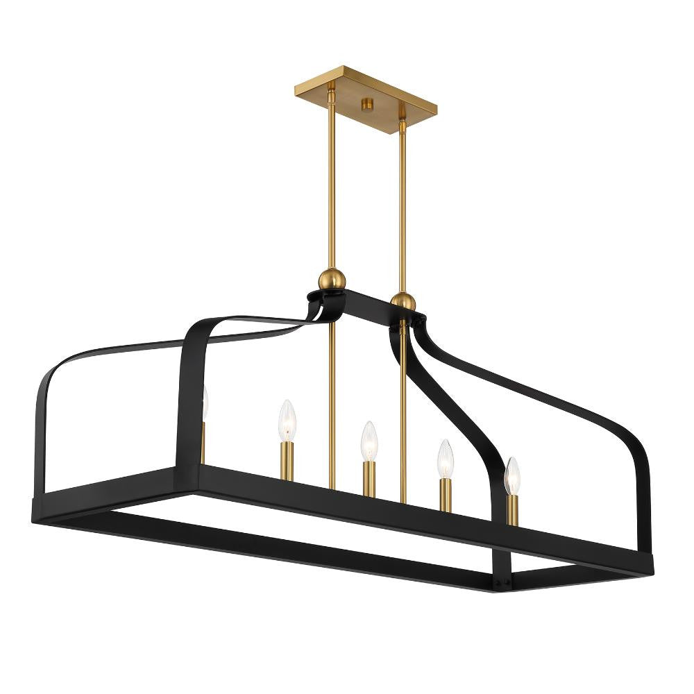 Savoy House Sheffield 5-Light Linear Chandelier in Matte Black with Warm Brass Accents 1-7804-5-143