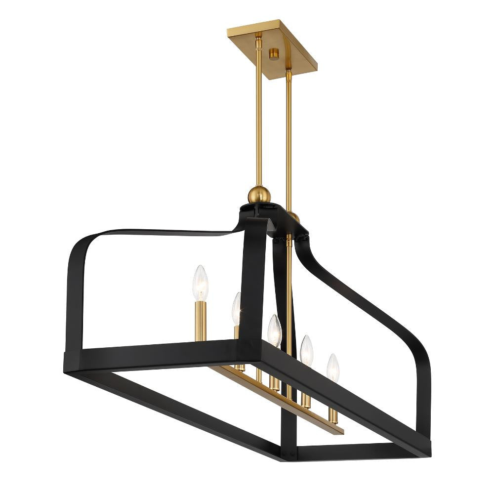 Savoy House Sheffield 5-Light Linear Chandelier in Matte Black with Warm Brass Accents 1-7804-5-143