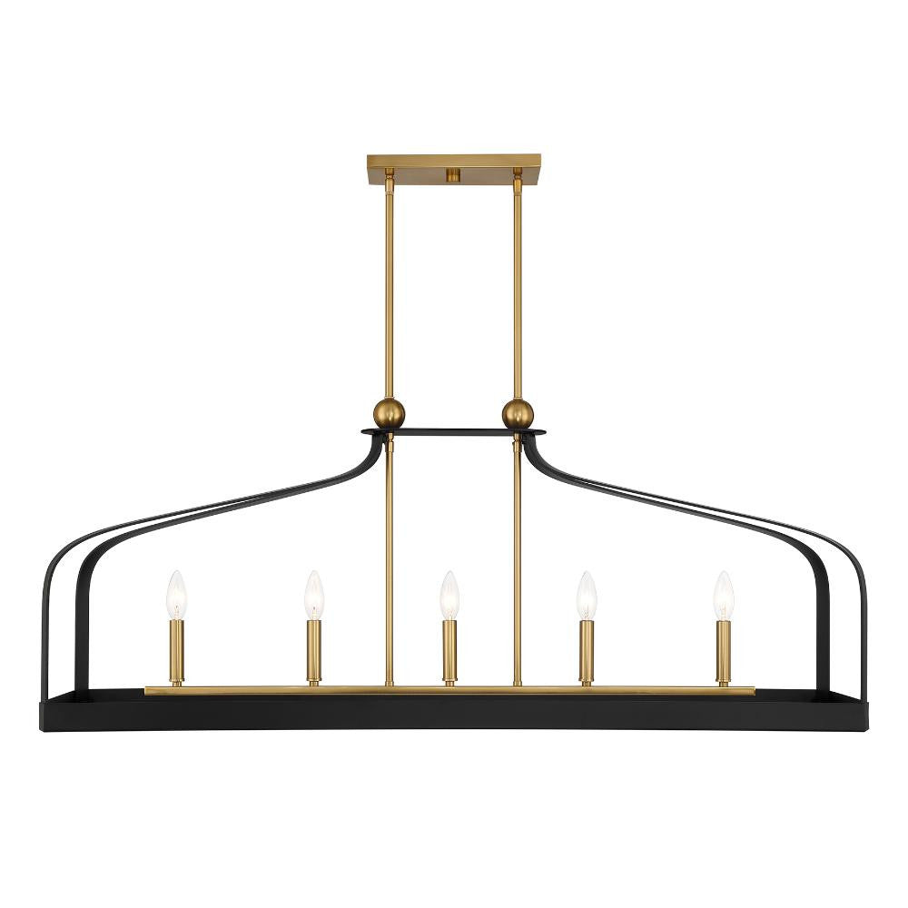 Savoy House Sheffield 5-Light Linear Chandelier in Matte Black with Warm Brass Accents 1-7804-5-143