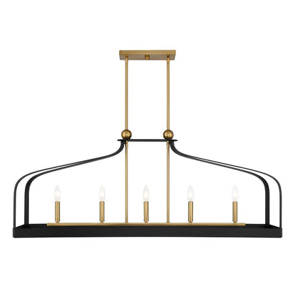 Savoy House Sheffield 5-Light Linear Chandelier in Matte Black with Warm Brass Accents 1-7804-5-143