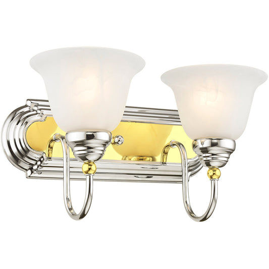 Livex Lighting Belmont Collection 2 Light Polished Chrome & PB Bath Light in Polished Chrome & Polished Brass 1002-52