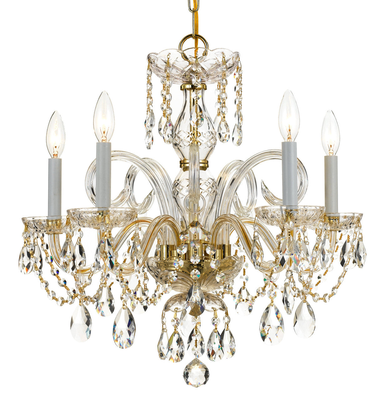 Crystorama Traditional Crystal 5 Light Hand Cut Crystal Polished Brass Chandelier 1005-PB-CL-MWP