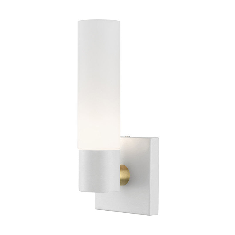 Livex Lighting Aero Collection  1 Light Textured White ADA Single Sconce in Textured White with Antique Brass Accent 10101-13