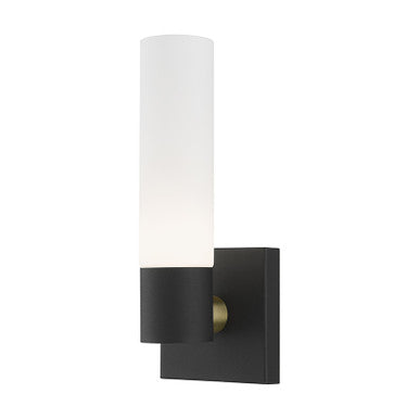 Livex Lighting Aero Collection  1 Light Textured Black ADA Single Sconce in Textured Black with Antique Brass Accent 10101-14