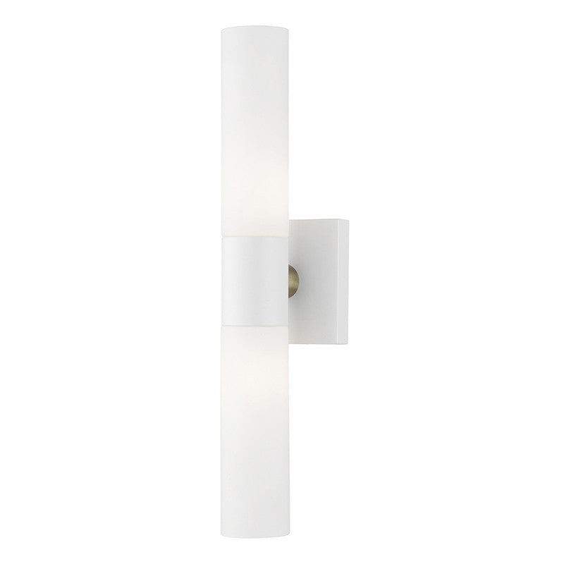 Livex Lighting Aero Collection  2 Light Textured White ADA Vanity Sconce in Textured White with Antique Brass Accent 10102-13