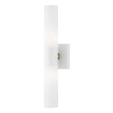 Livex Lighting Aero Collection  2 Light Textured White ADA Vanity Sconce in Textured White with Antique Brass Accent 10102-13