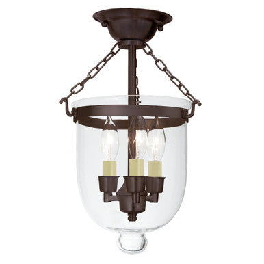 JVI Designs Small Semi Flush Bell Jar Lantern With Clear Glass in Oil rubbed bronze 1015-08