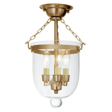 JVI Designs Small Semi Flush Bell Jar Lantern With Clear Glass in Satin Brass 1015-10