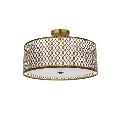 Dainolite 3 Light Aged Brass Semi-Flush Mount with White Shade and Laser Cut Outer 1015-16FH-AGB-WH